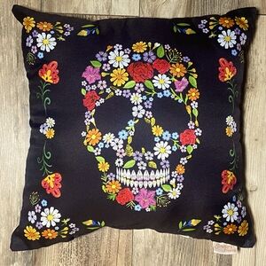 Stratford Home Black Floral Skull Decorative Throw Pillow